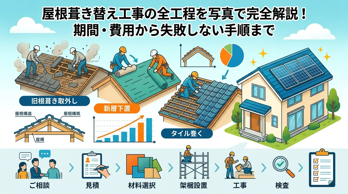 屋根葺き替え工事の全工程を写真で完全解説！期間・費用から失敗しない手順まで