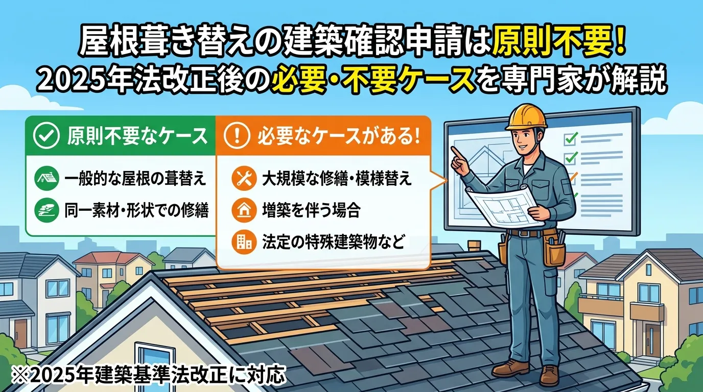 屋根葺き替えの建築確認申請は原則不要！2025年法改正後の必要・不要ケースを専門家が解説