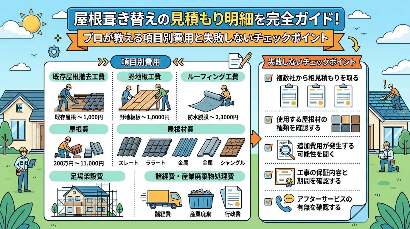 屋根葺き替えの見積もり明細を完全ガイド！プロが教える項目別費用と失敗しないチェックポイント