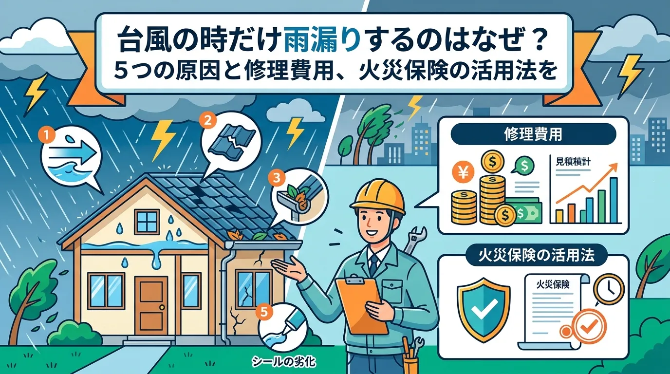 台風の時だけ雨漏りするのはなぜ？5つの原因と修理費用、火災保険の活用法を専門家が解説