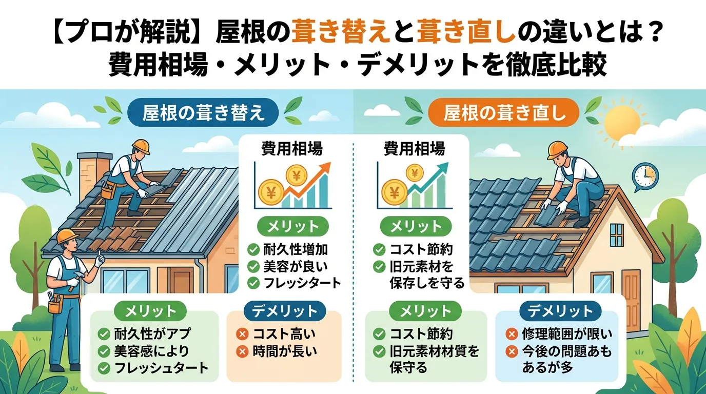【プロが解説】屋根の葺き替えと葺き直しの違いとは？費用相場・メリット・デメリットを徹底比較