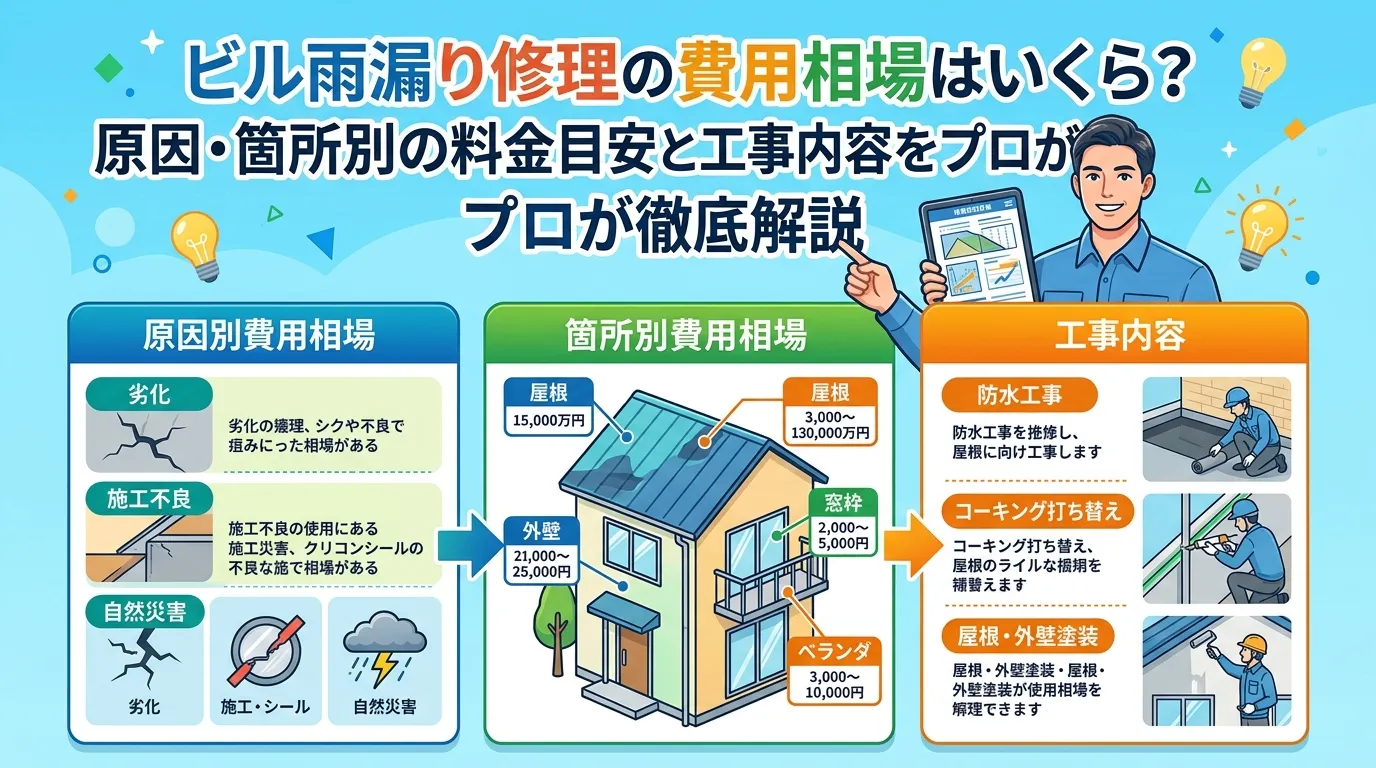ビル雨漏り修理の費用相場はいくら？原因・箇所別の料金目安と工事内容をプロが徹底解説