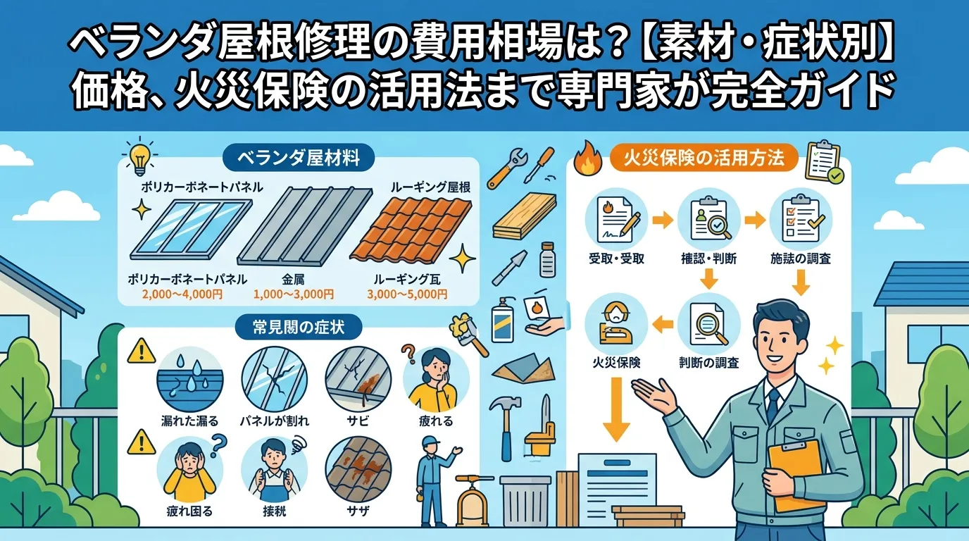 ベランダ屋根修理の費用相場は？【素材・症状別】価格、火災保険の活用法まで専門家が完全ガイド